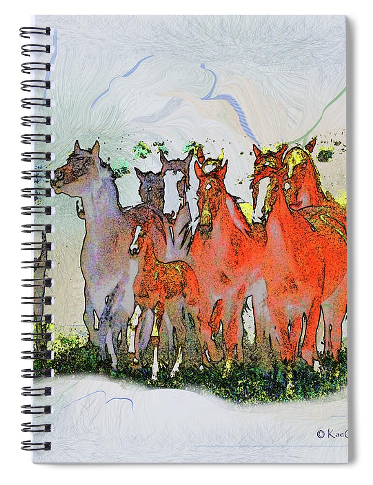 Horses Running Spiral Notebook featuring the digital art Horsing Around #6 by Kae Cheatham