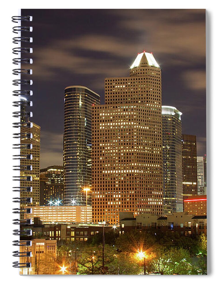 Houston Texas Spiral Notebook featuring the photograph Houston Night Cityscape 1 by Jim Schmidt MN