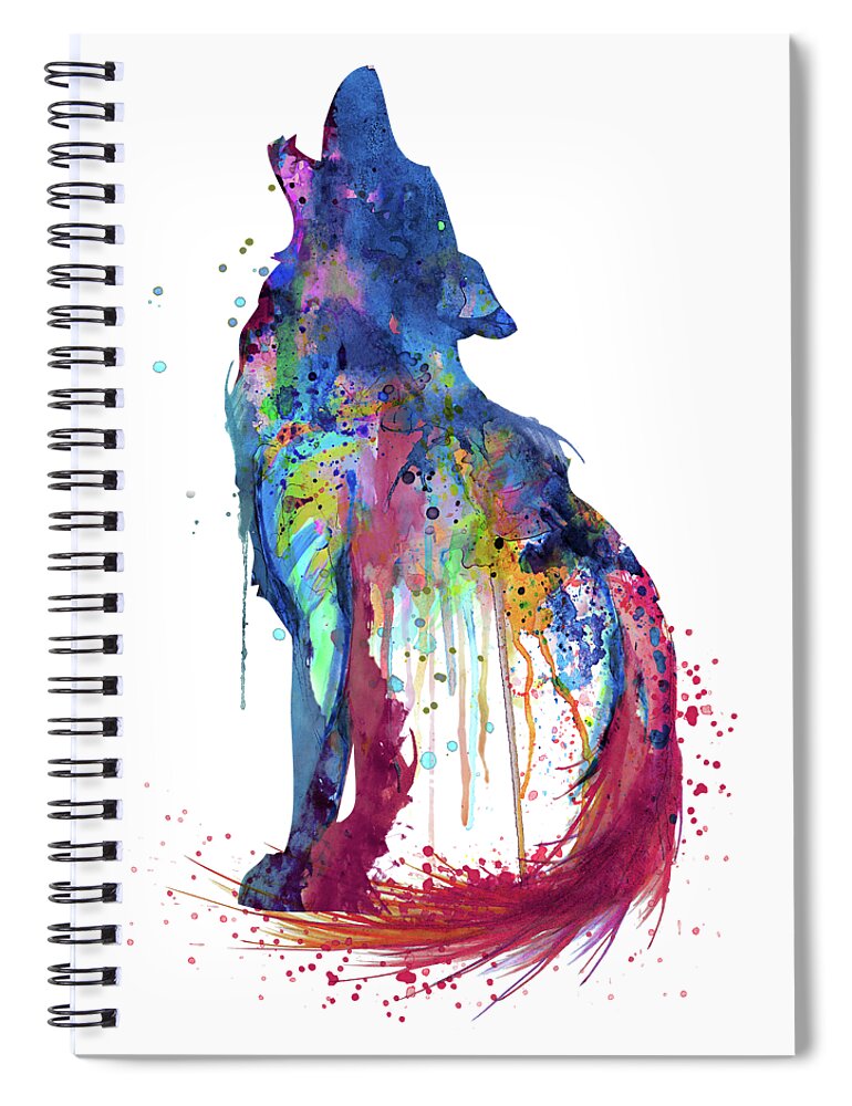 Howling Wolf Watercolor Silhouette Spiral Notebook For Sale By Marian Voicu