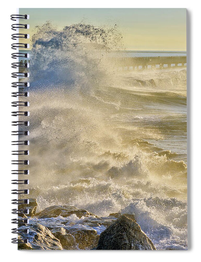 Huge Waves Cabrillo Beach San Pedroport Of Los Angeles Spiral Notebook featuring the photograph Huge Waves Cabrillo Beach San Pedro by David Zanzinger