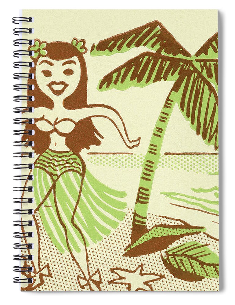 Adult Spiral Notebook featuring the drawing Hula Girl Next to Palm Tree by CSA Images