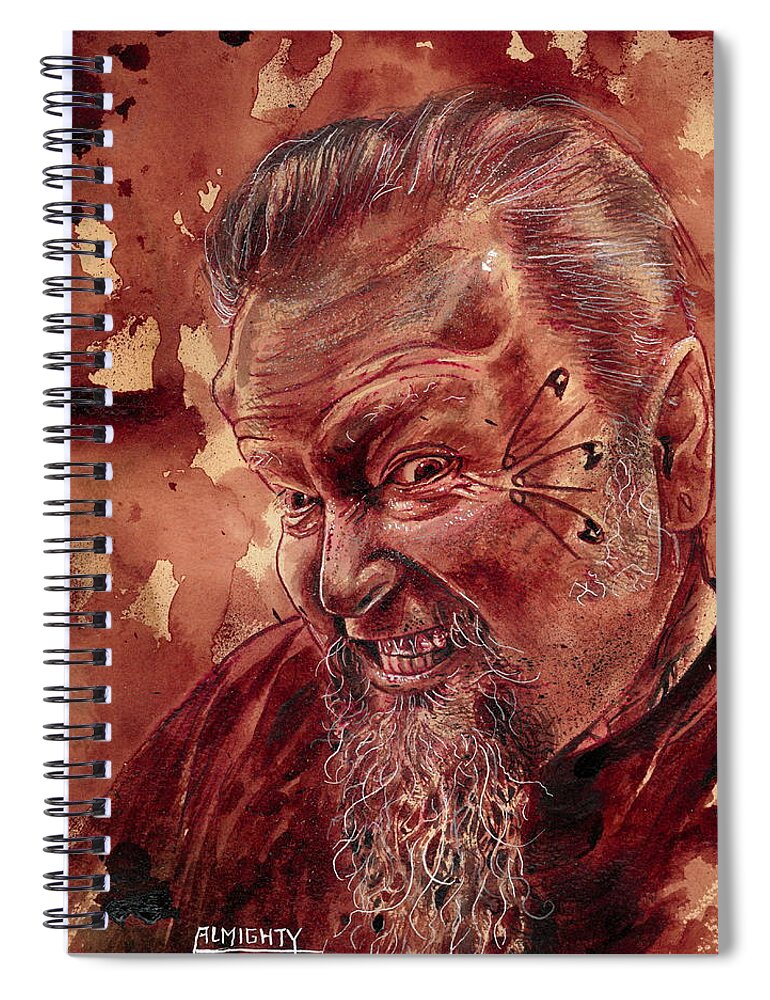 Ryan Almighty Spiral Notebook featuring the painting Human Blood Artist Self Portrait - dry blood by Ryan Almighty