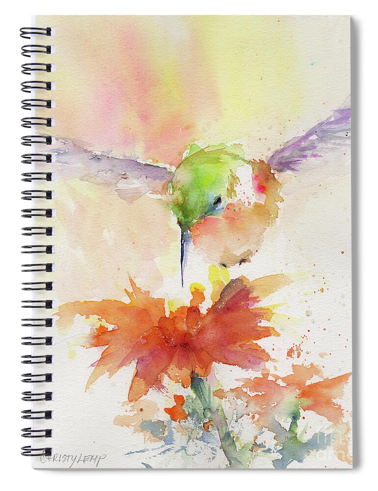 Hummingbird Spiral Notebook featuring the painting Hummingbird Hover by Christy Lemp