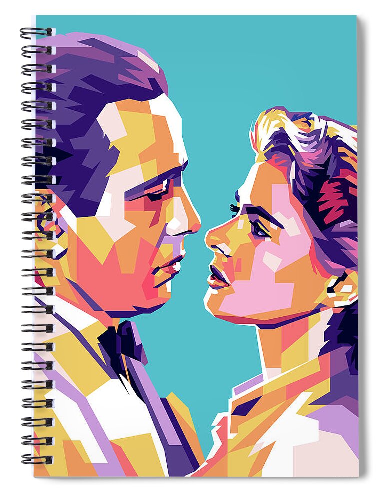 Humphrey Spiral Notebook featuring the digital art Humphrey Bogart and Ingrid Bergman by Stars on Art