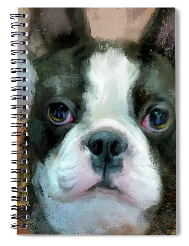 Colorful Spiral Notebook featuring the painting I Adore You Boston Terrier Art by Jai Johnson