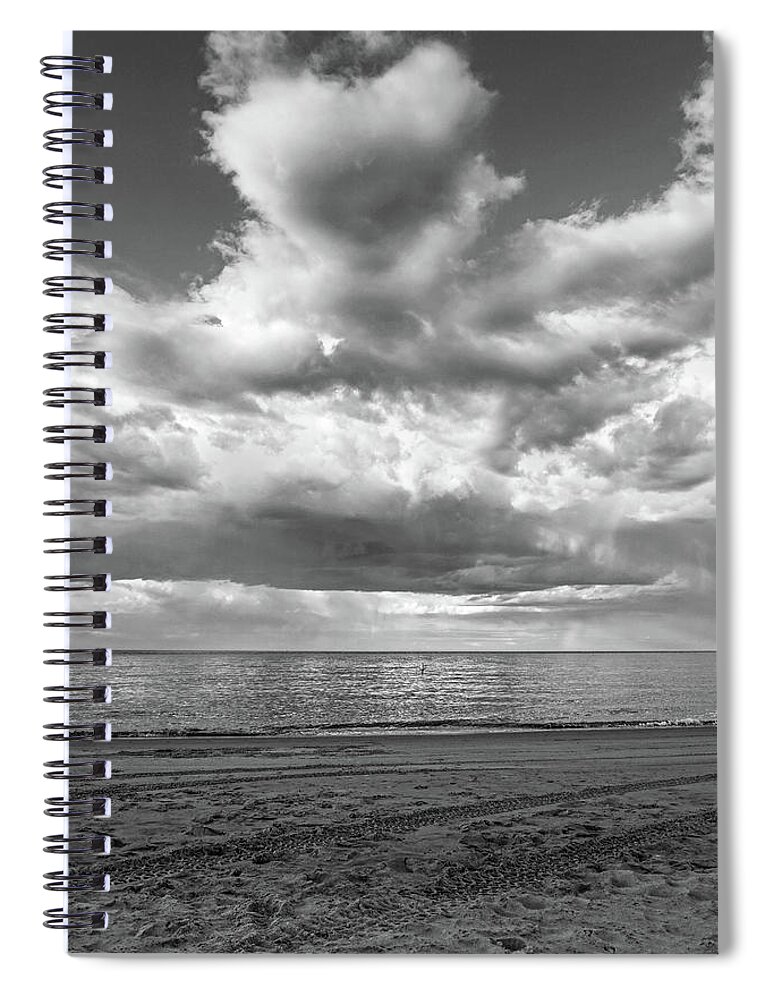 Ipswich Spiral Notebook featuring the photograph I heart Crane Beach Heart Shaped Cloud Ipswich MA Black and White by Toby McGuire