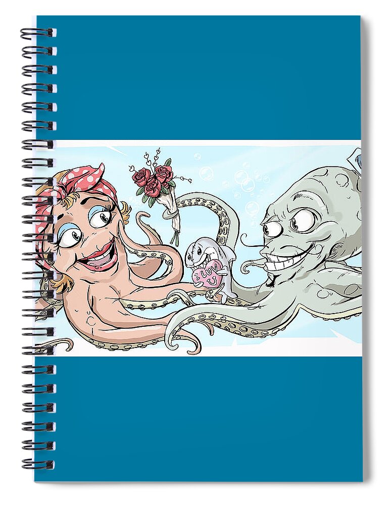 Octopus Spiral Notebook featuring the digital art I wanna Hold You in My Arms, All 8 of Them by Kynn Peterkin