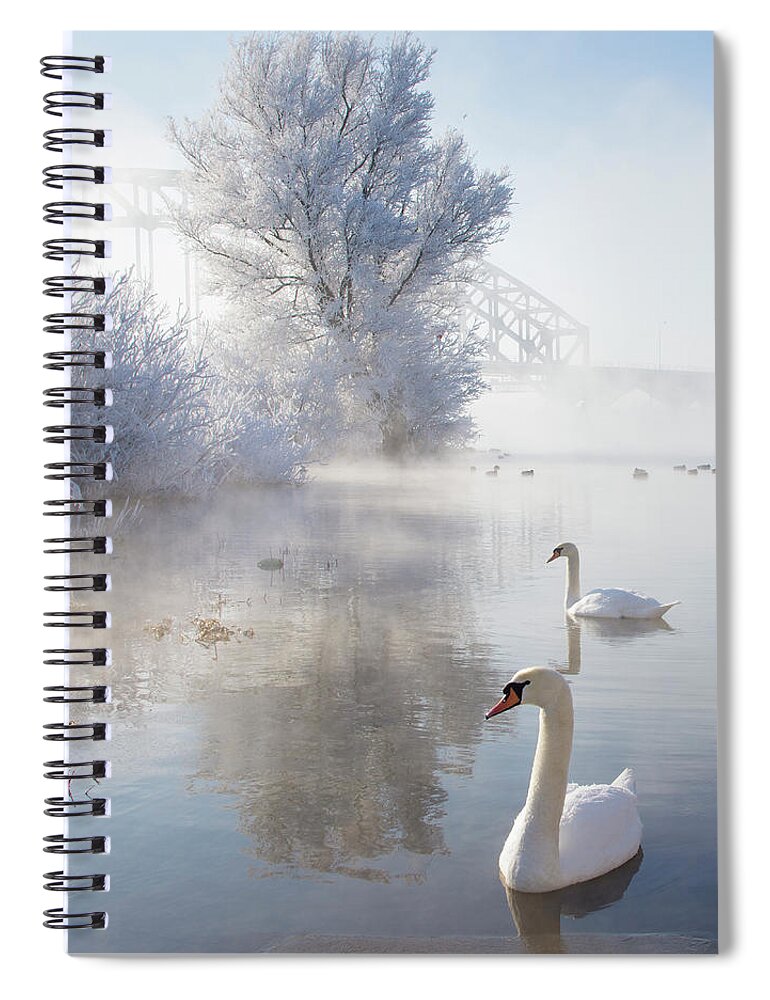 Snow Spiral Notebook featuring the photograph Icy Swan Lake by E.m. Van Nuil