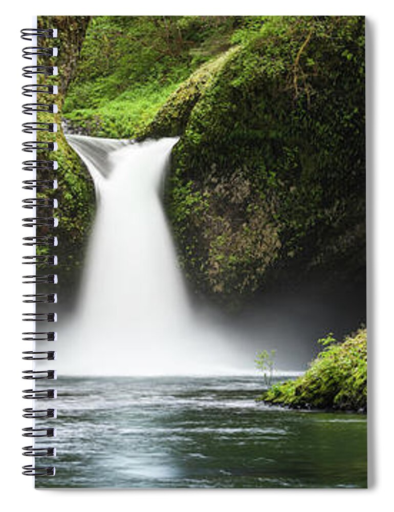 Scenics Spiral Notebook featuring the photograph Idyllic Forest Waterfall Punch Bowl by Fotovoyager