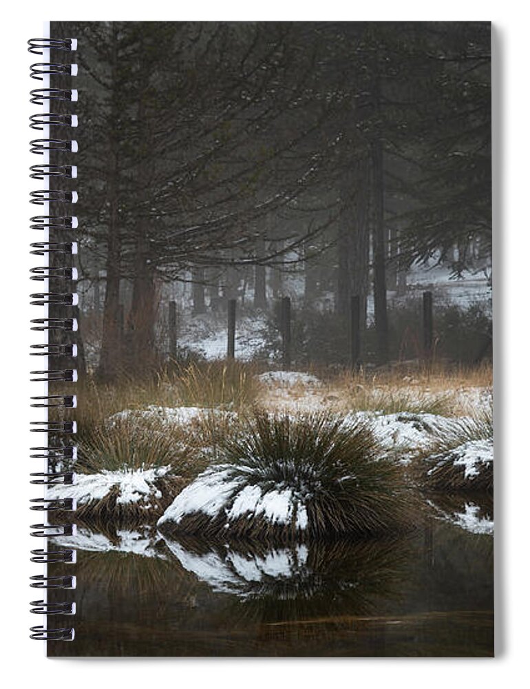 Wintertime Spiral Notebook featuring the photograph Idyllic Winter landscape with a frozen lake at Troodos Mountai by Michalakis Ppalis