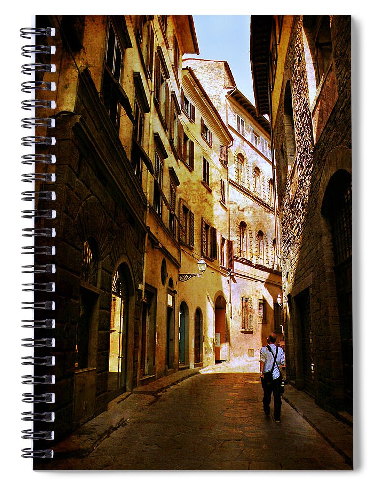 Florence Is A Lovely City Saturated In History And Beauty. The Minute We Veered Off The Main Byways And Into The Back Streets And Alley Ways Spiral Notebook featuring the photograph Il Turista by Micki Findlay