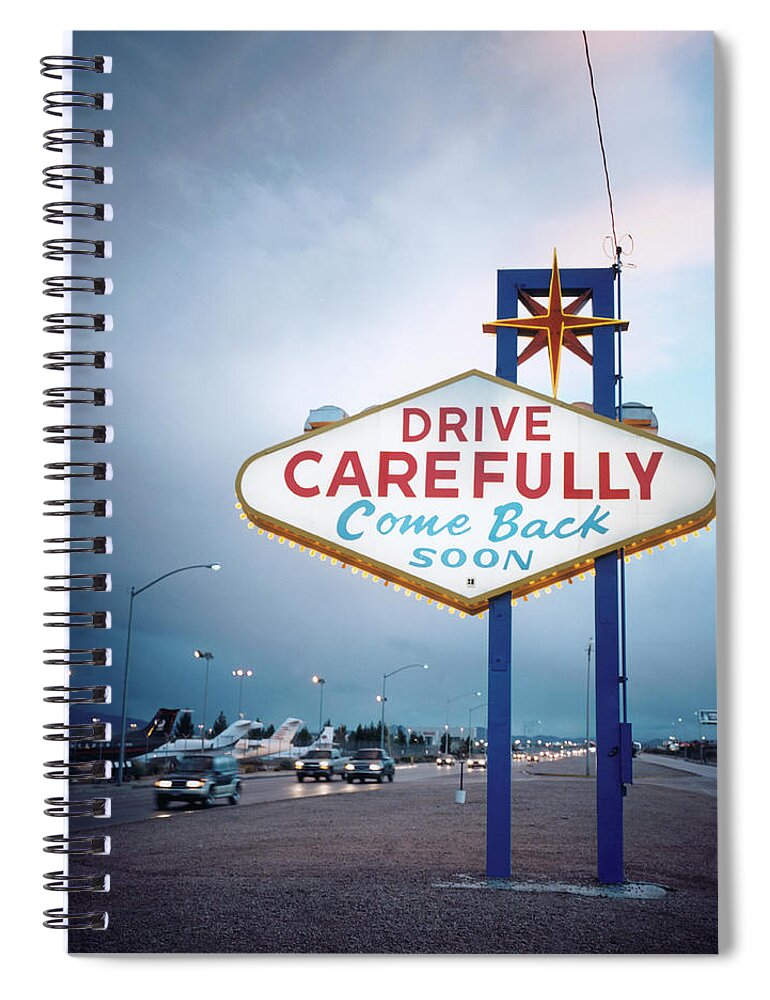 Time Of Day Spiral Notebook featuring the photograph Illuminated Road Sign by Silvia Otte