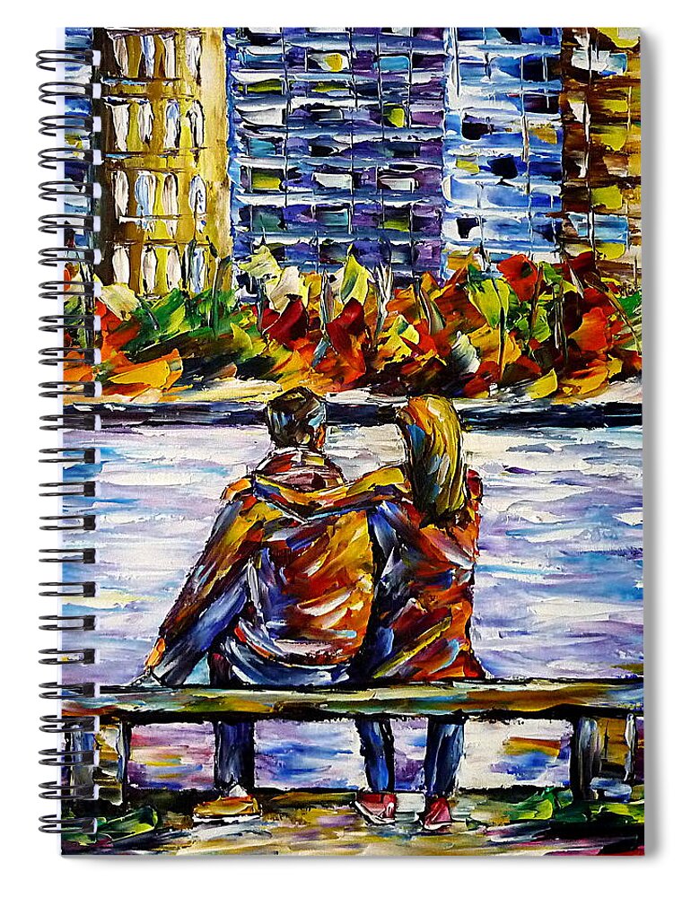 People In Autumn Spiral Notebook featuring the painting In Front Of Big City by Mirek Kuzniar