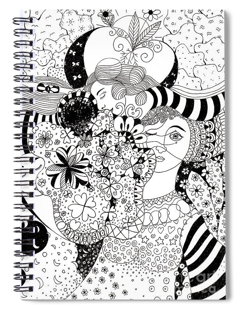 In Light And Dark By Helena Tiainen Spiral Notebook featuring the drawing In Light And Dark by Helena Tiainen