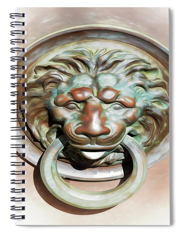 Lions Head Door Knocker Spiral Notebook featuring the photograph In Like A Lion by Susan Rissi Tregoning
