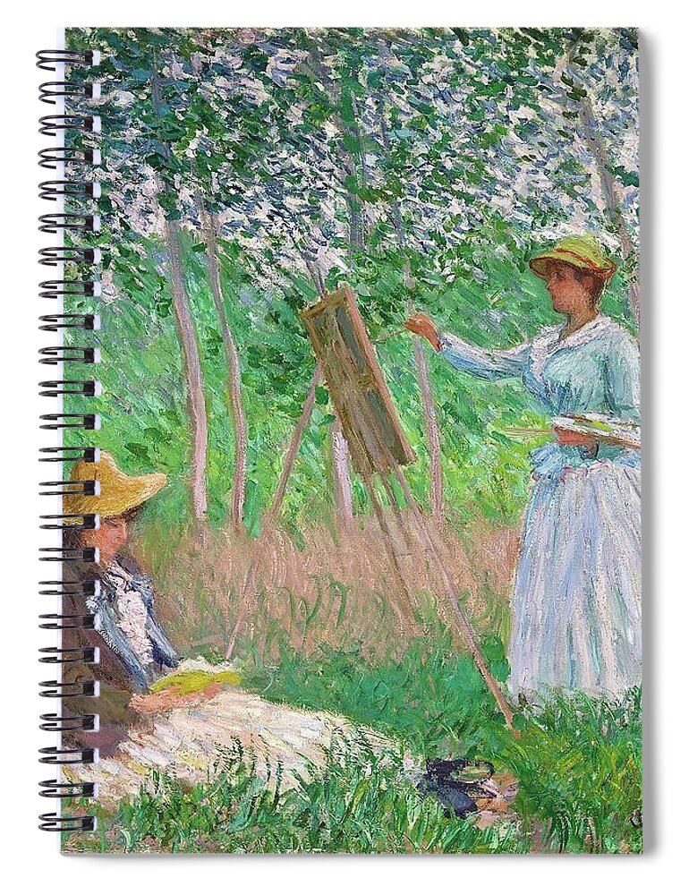 Impressionist Spiral Notebook featuring the painting In The Woods At Giverny- Blanche Hoschede At Her Easel by Claude Monet