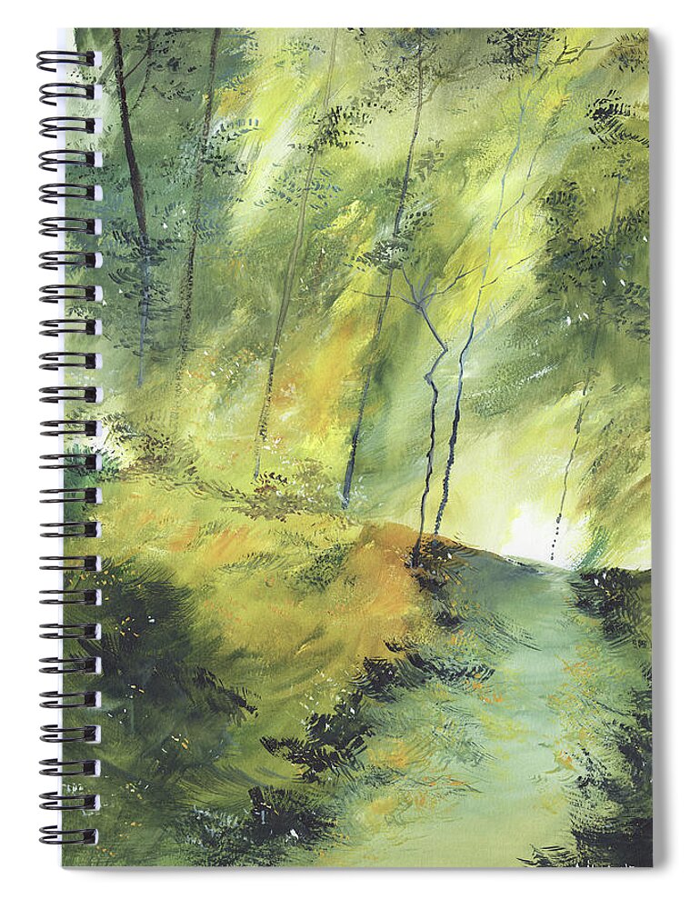 Green Spiral Notebook featuring the painting In To The Forest by Anil Nene
