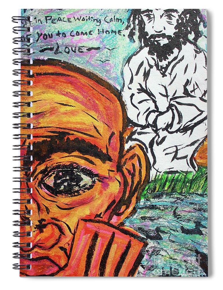 Haiku Spiral Notebook featuring the painting In Waiting Haiku by Odalo Wasikhongo