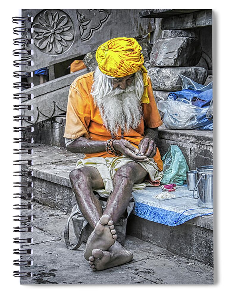 Indian Old Man Spiral Notebook featuring the photograph India Streets - An Indian Old Man by Stefano Senise