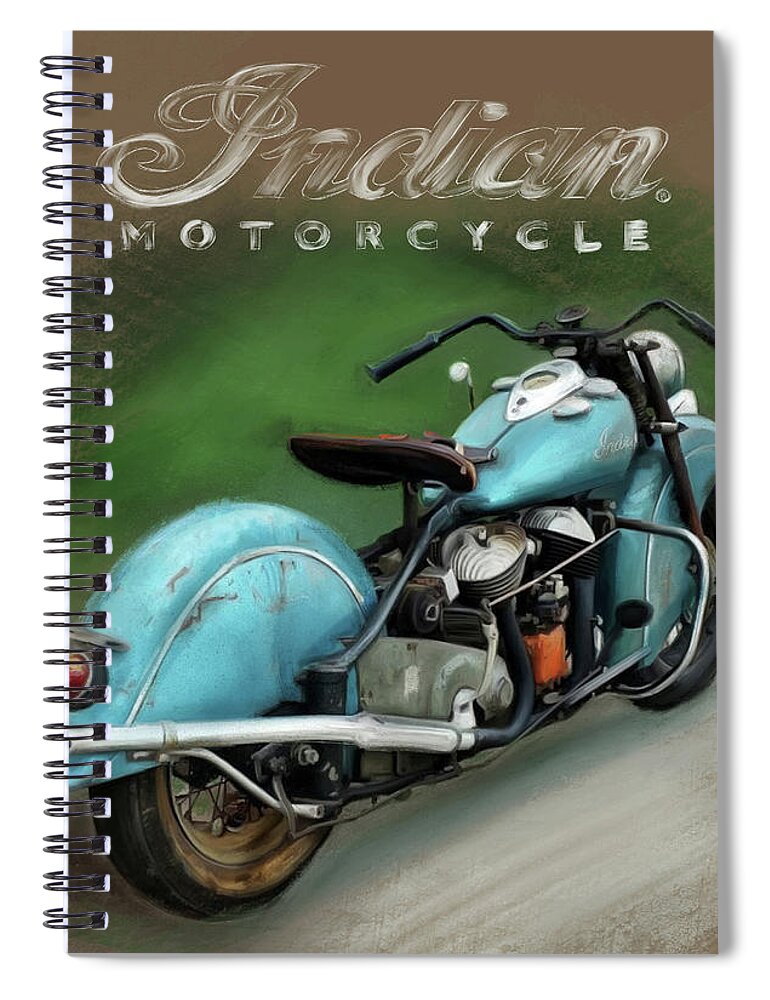 Indian Motorcycle Spiral Notebook featuring the mixed media Indian Motorcycle Vintage by Mark Tonelli