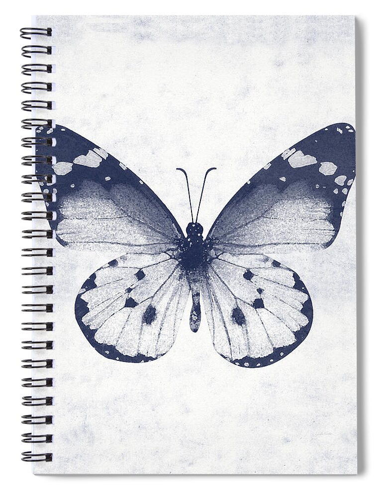 Butterfly Spiral Notebook featuring the mixed media Indigo and White Butterfly 1- Art by Linda Woods by Linda Woods