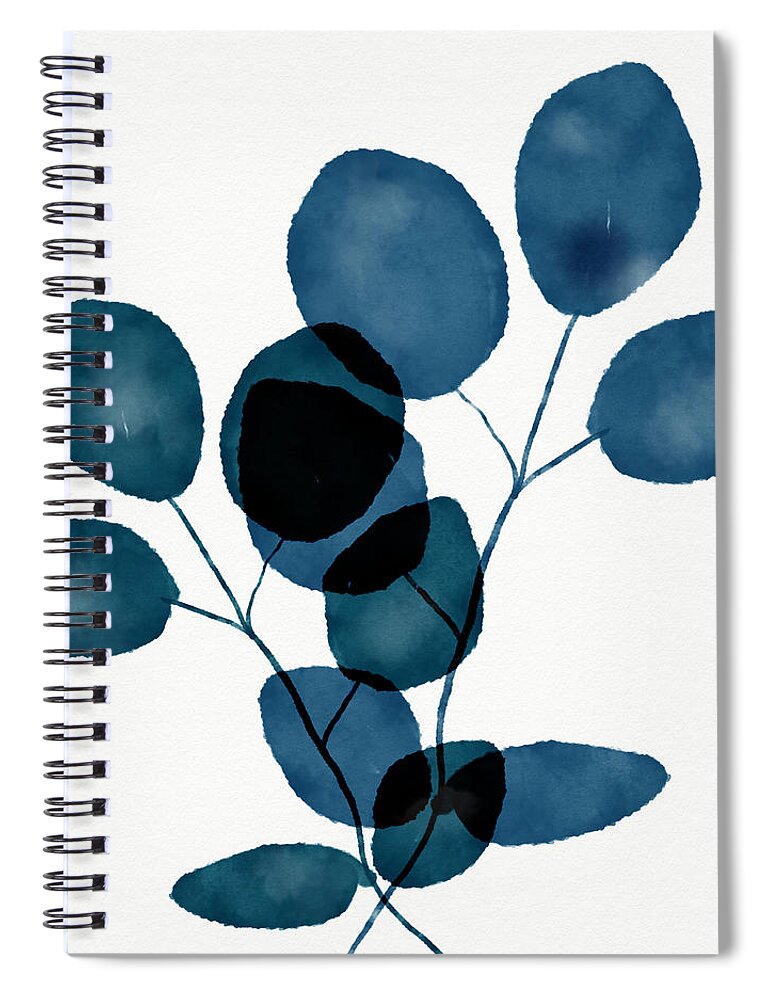 Botanical Spiral Notebook featuring the mixed media Indigo Eucalyptus 3- Art by Linda Woods by Linda Woods
