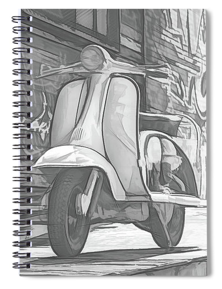 Moped Spiral Notebook featuring the digital art Vintage Moped Sketch by Rick Deacon