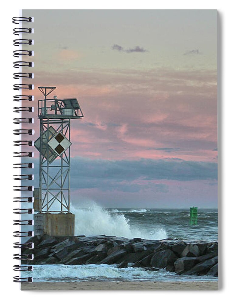 Inlet Spiral Notebook featuring the photograph Inlet Jetty Waves At Sunset by Robert Banach