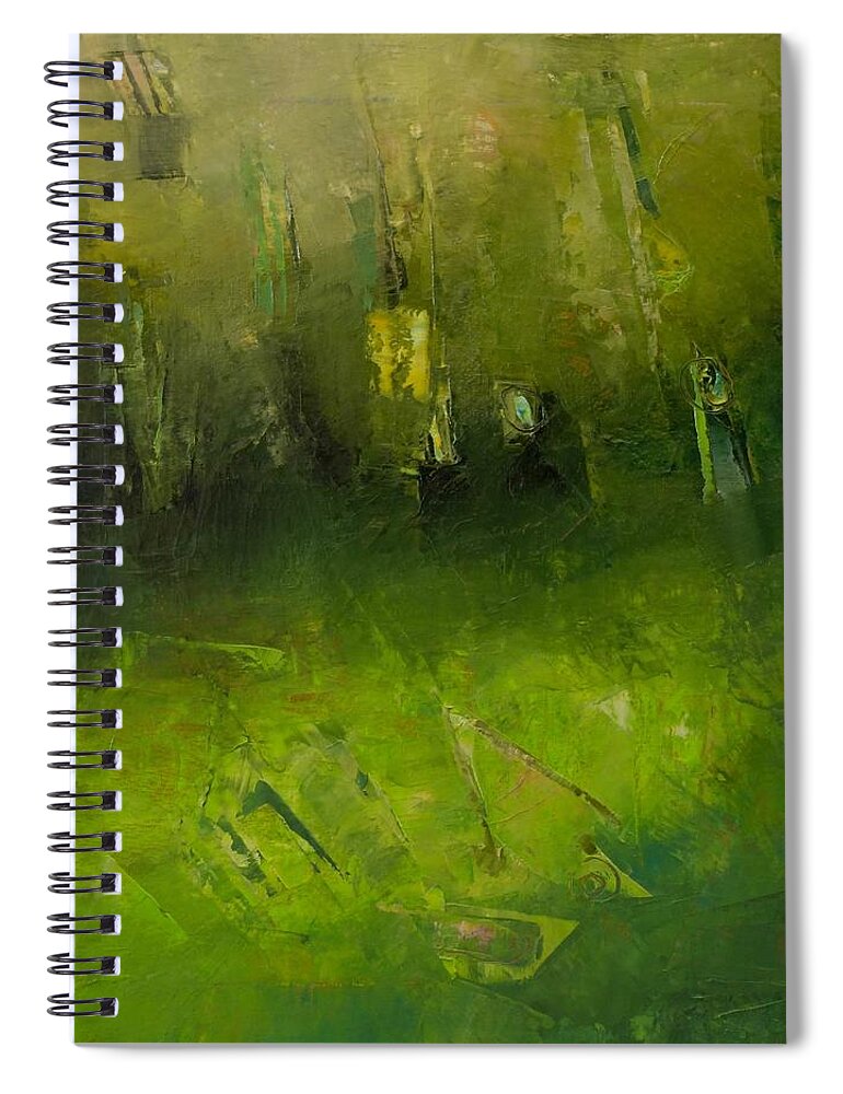 Oil Painting Spiral Notebook featuring the painting Inside a nest so soft and green by Suzy Norris