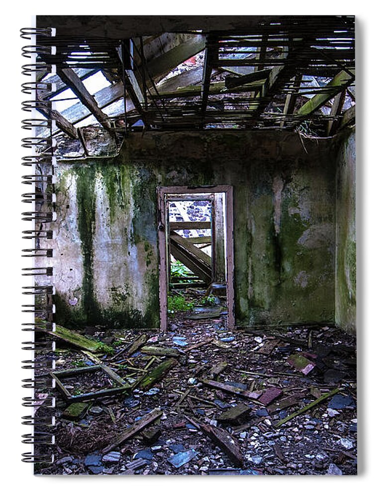 Derelict Interior Of Farmstead Spiral Notebook featuring the photograph interior needs TLC by Charles Hutchison