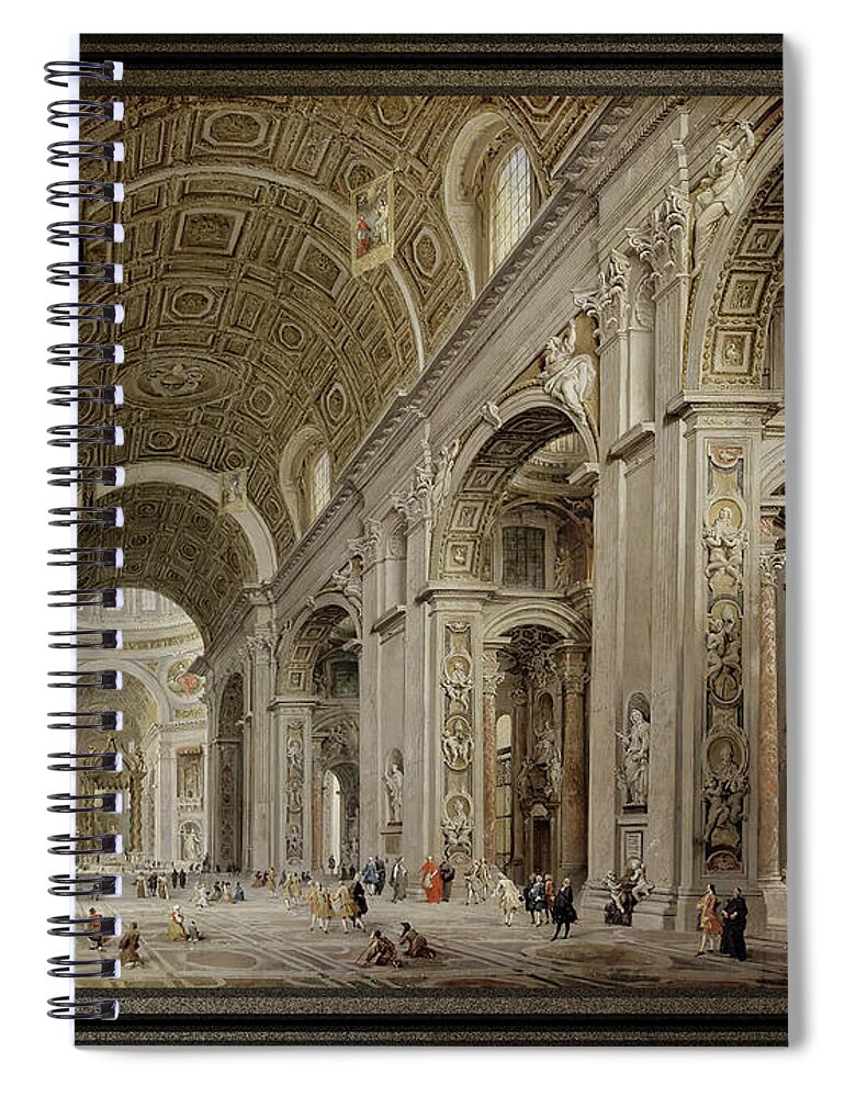Interior Of St Peter's Basilica In Rome Spiral Notebook featuring the painting Interior of St Peter's Basilica in Rome c1750 by Giovanni Paolo Pannini by Rolando Burbon
