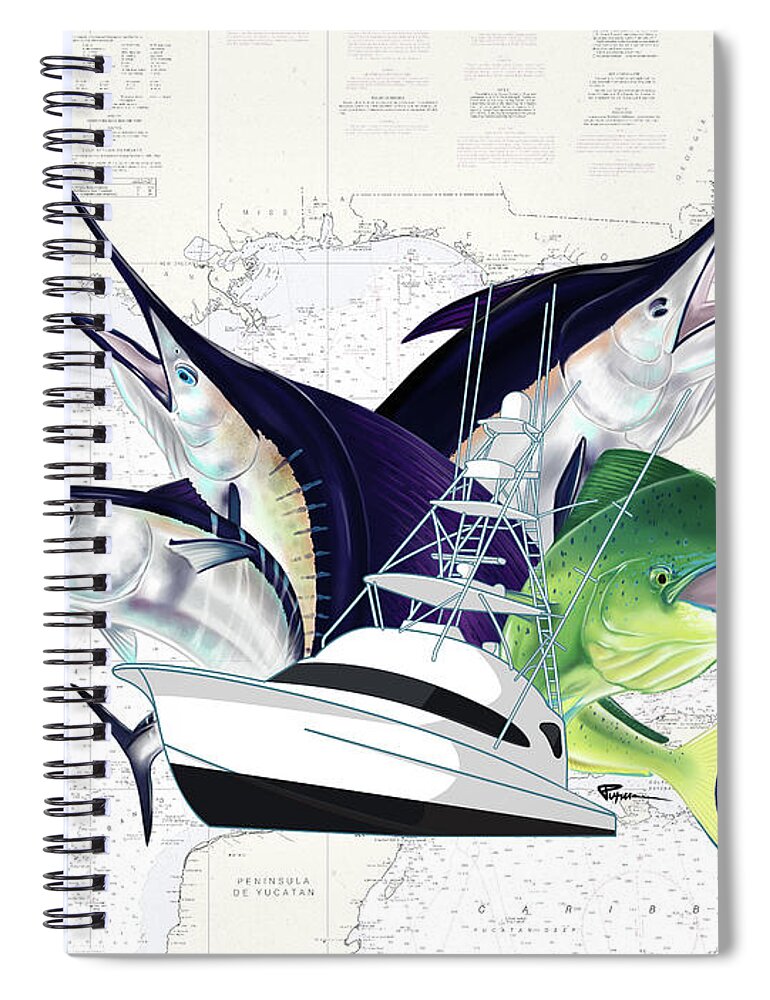 Marlin Spiral Notebook featuring the digital art Into The Blue by Kevin Putman