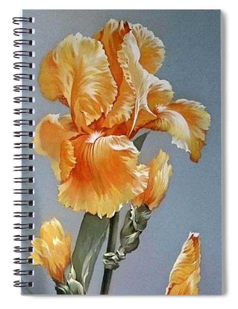 Russian Artists New Wave Spiral Notebook featuring the painting Iris Flower with Butterfly by Alina Oseeva
