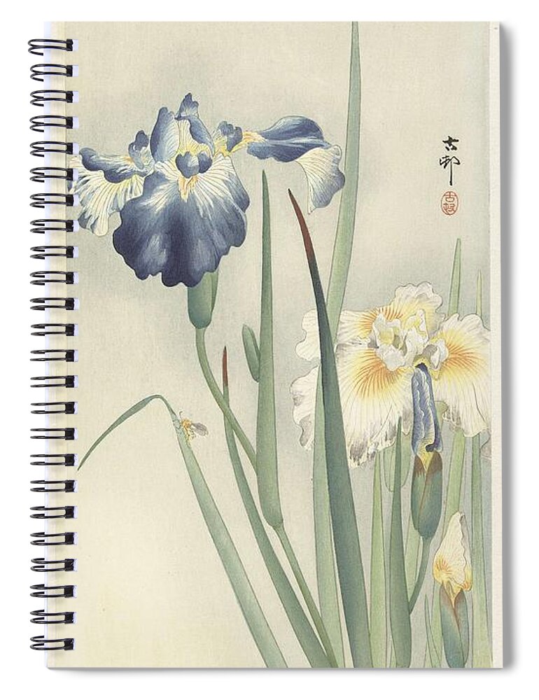 Flower Spiral Notebook featuring the painting Irissen, Ohara Koson, 1900 - 1936 b by Ohara Koson