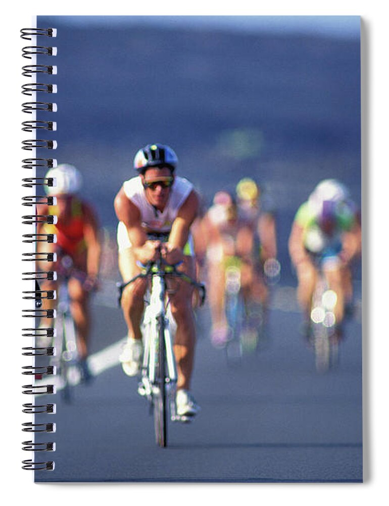 Cycling Vest Spiral Notebook featuring the photograph Iron Man Triathlon Cyclists Defocussed by John P Kelly