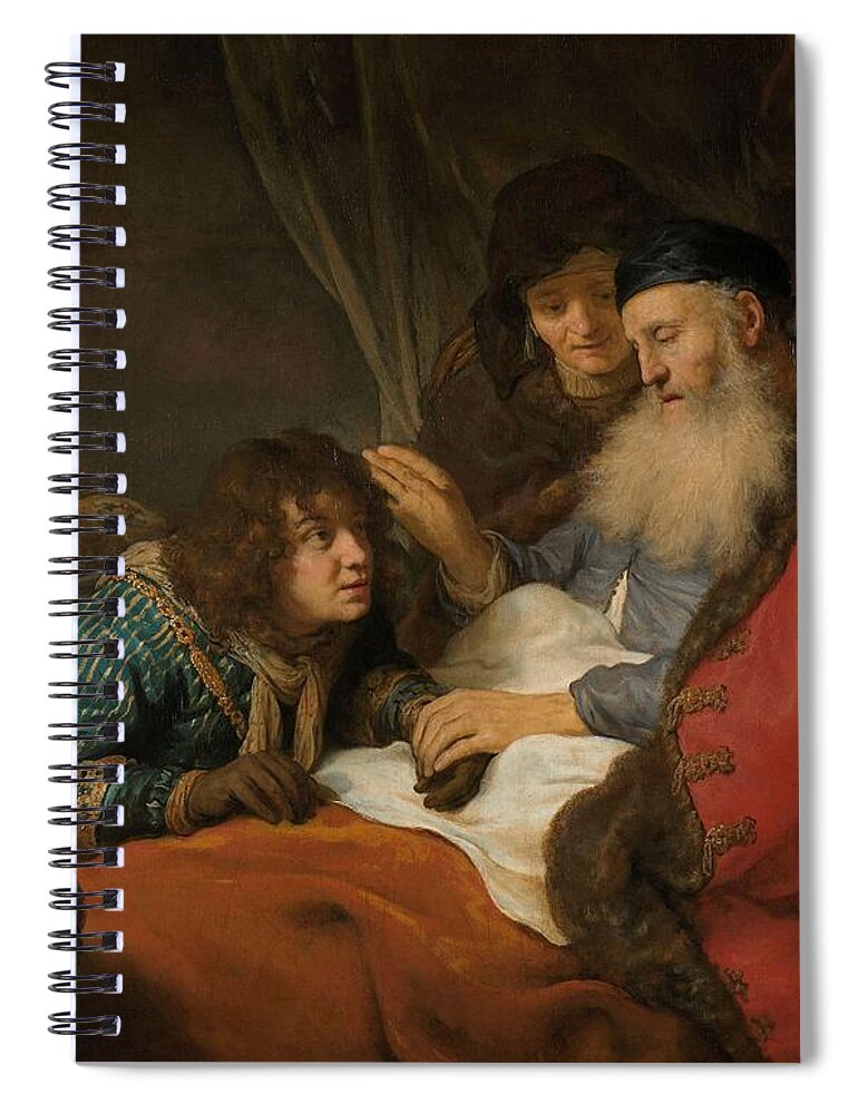 Isaac Blessing Spiral Notebook featuring the painting Isaac Blessing Jacob, c. 1638 by Vincent Monozlay
