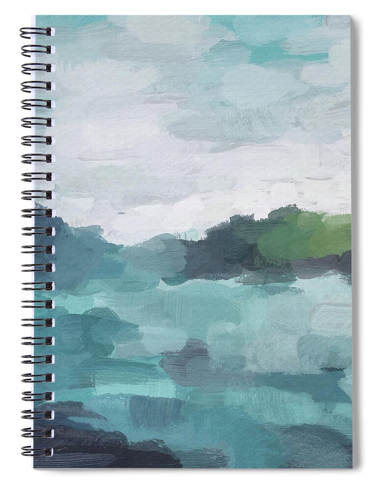 Aqua Blue Green Teal Spiral Notebook featuring the painting Island in the Distance by Rachel Elise