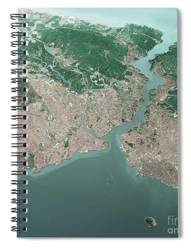Istanbul Spiral Notebook featuring the digital art Istanbul Turkey 3D Render Aerial Landscape View From South Oct 2 by Frank Ramspott