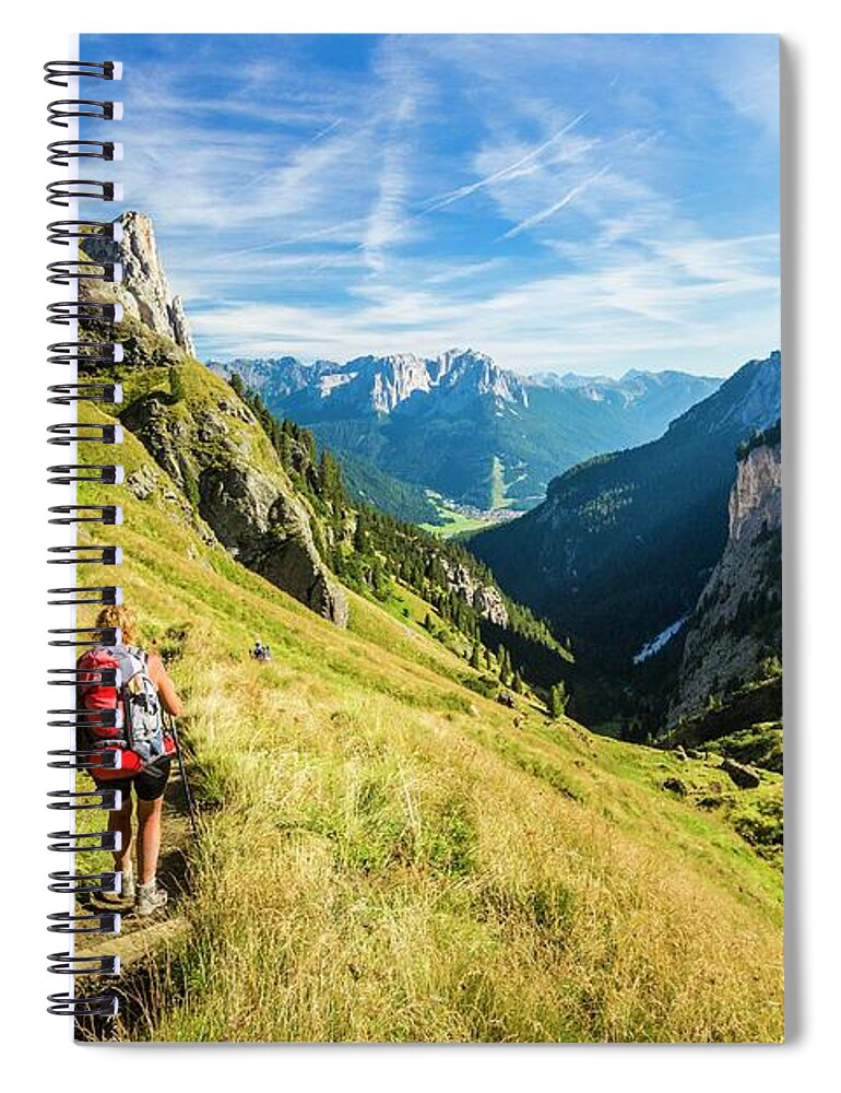 Estock Spiral Notebook featuring the digital art Italy, Trentino-alto Adige, Alps, Dolomites, Trento District, Trentino, Val Di Fassa, Walking At Sunset In Val De Udai by Manfred Bortoli