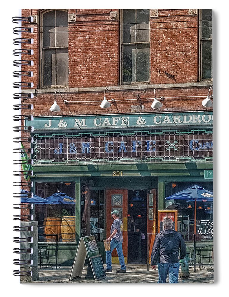 Abstract Spiral Notebook featuring the photograph J and H Cafe by Darryl Brooks