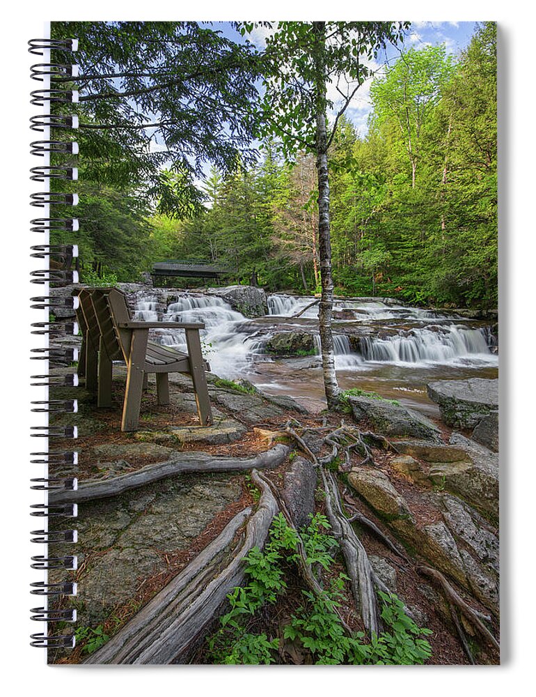 Jackson Spiral Notebook featuring the photograph Jackson Falls Bench by White Mountain Images