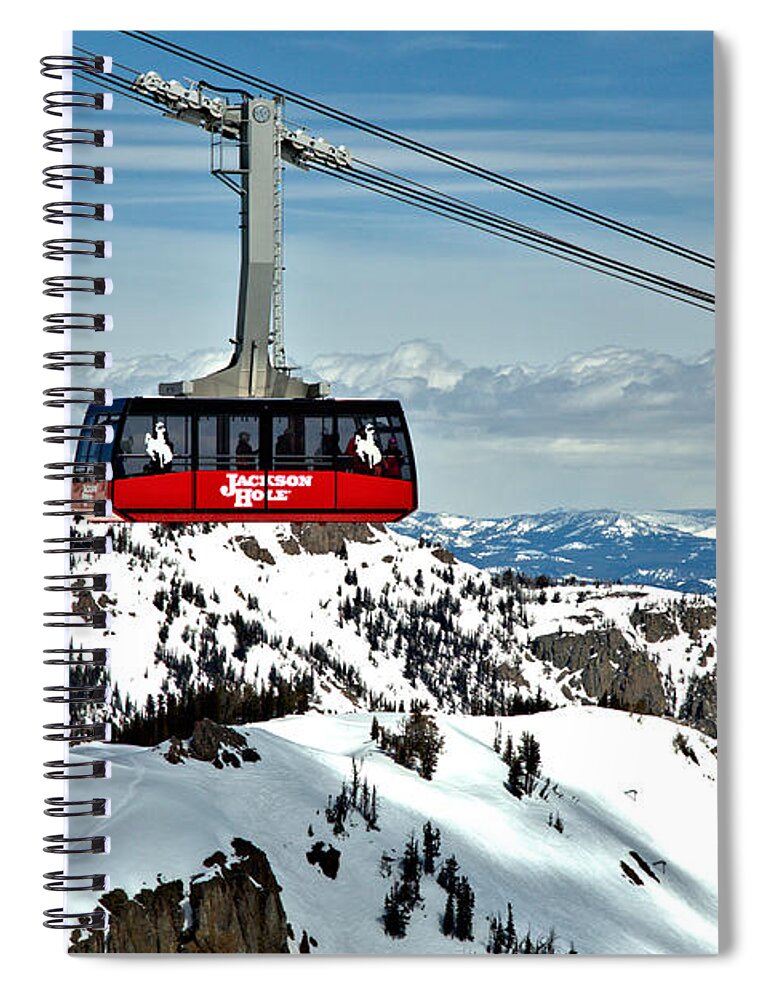 Jackson Hole Tram Spiral Notebook featuring the photograph Jackson Hole Aerial Tram Over The Snow Caps by Adam Jewell