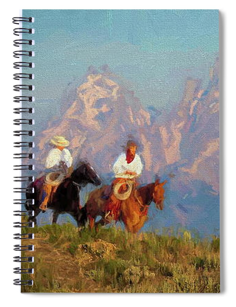 Jackson Hole Spiral Notebook featuring the digital art Jacksonhole Cowboys by Russ Harris