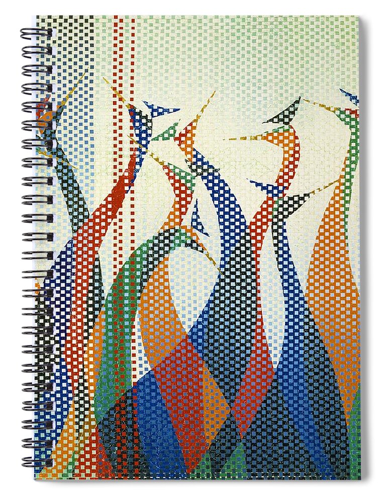 Crane Spiral Notebook featuring the mixed media Japanese Modern Interior Art #130 by ArtMarketJapan