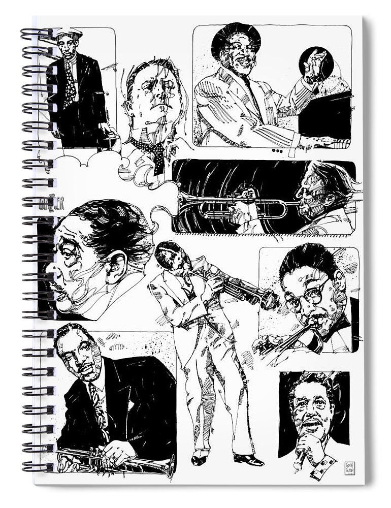 Jazz Spiral Notebook featuring the drawing Jazz Montage by Garth Glazier