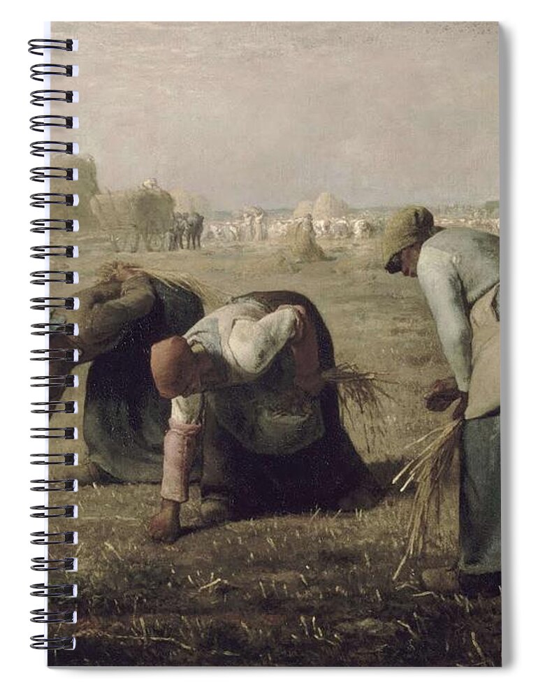 Man Spiral Notebook featuring the painting Jean-Franccois Millet - Gleaners 1857 by Jean-Franccois Millet