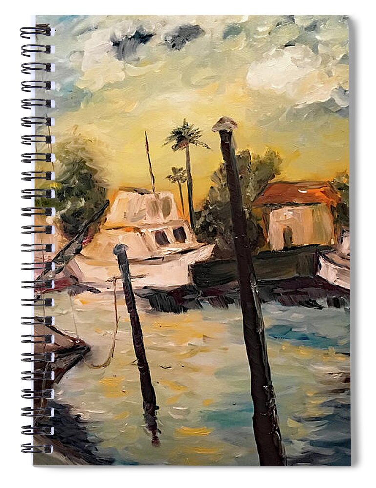 Harbor Spiral Notebook featuring the painting Jeannes Harbor by Roxy Rich