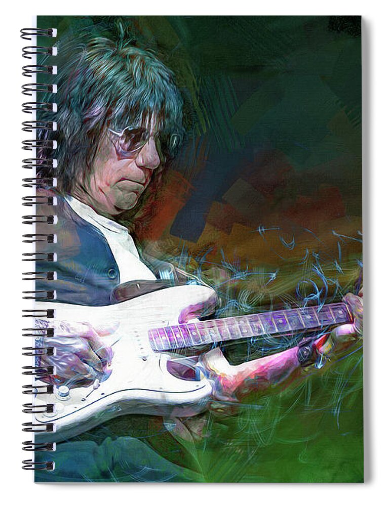 Jeff Beck Spiral Notebook featuring the mixed media Jeff Beck, guitarist by Mal Bray