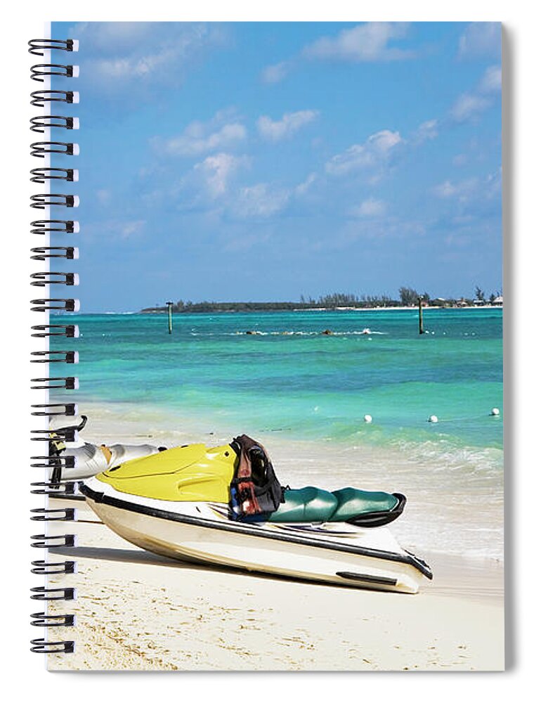 In A Row Spiral Notebook featuring the photograph Jet Boats On The Beach, Cable Beach by Glowimages