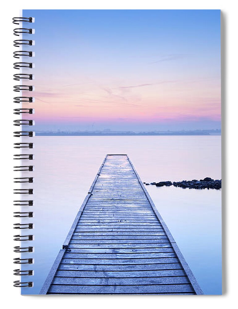 Water's Edge Spiral Notebook featuring the photograph Jetty On A Still Lake At Sunrise by Sara winter